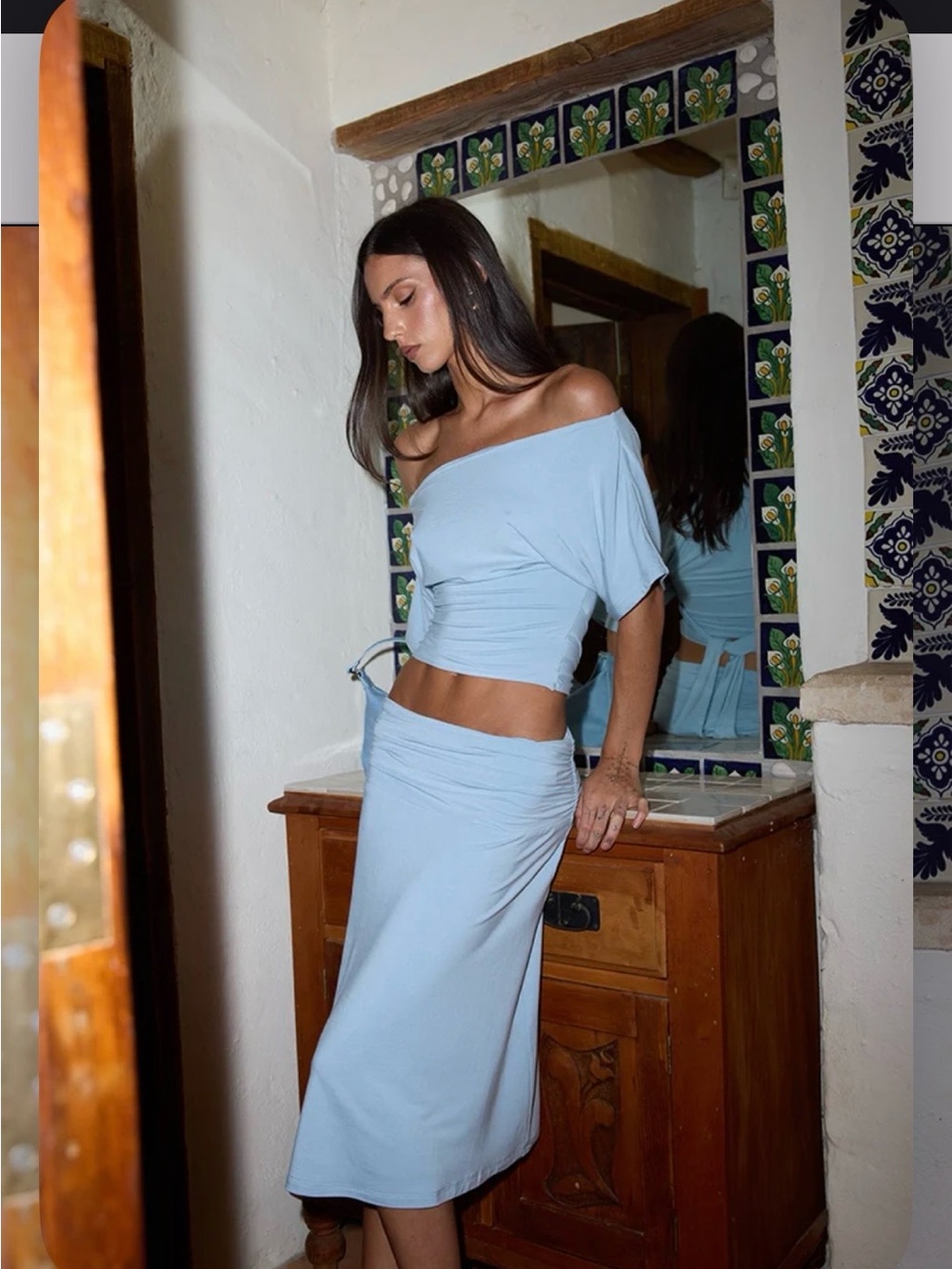 Sasha Therese Lorelei Light Blue Off-Midi Skirt NWT